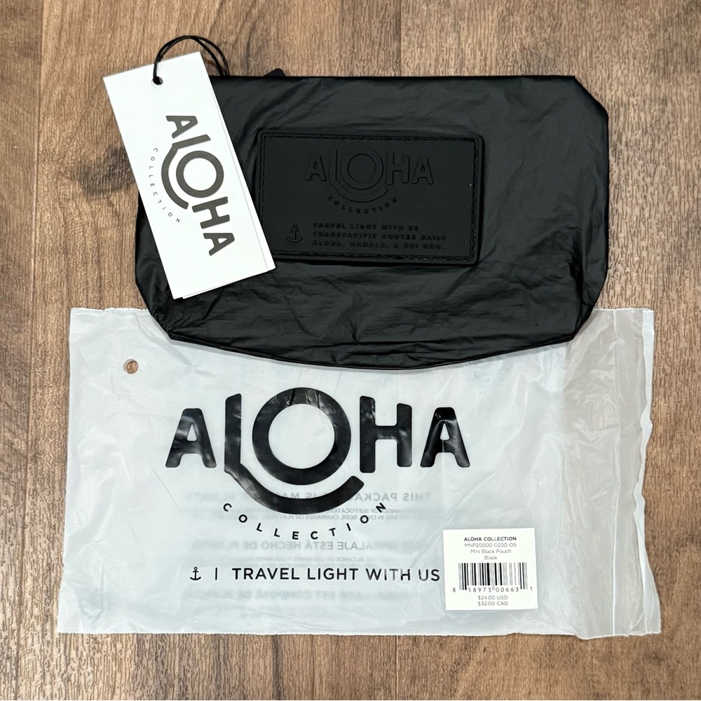 ALOHA Splash-Proof Mini Pouch Black Compact Durable Minimalist Travel Beach Pool